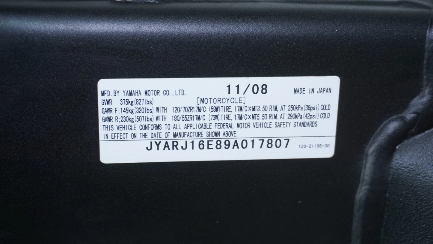 2009 08-16 Yamaha R6 YZF R6 FRAME CHASSIS 254554 CT EZ Register Street Legal Ready